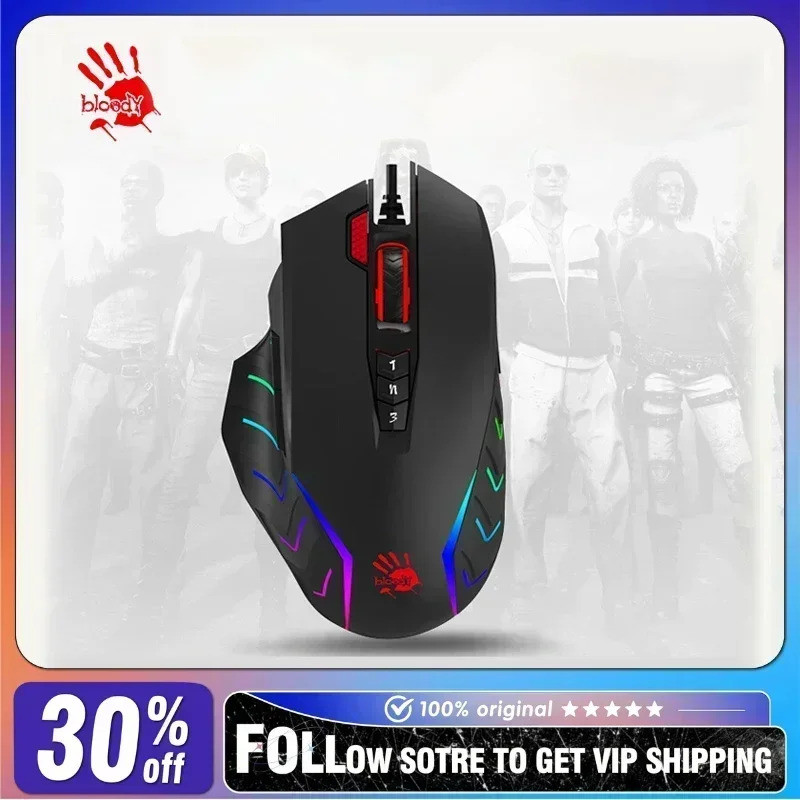 A4Tech Bloody J95s เมาส์แบบมีสายโปรแกรมอัตโนมัติ FM 5k เครื่องยนต์ Pc Ergonomics RGB E-sports เมาส์ส