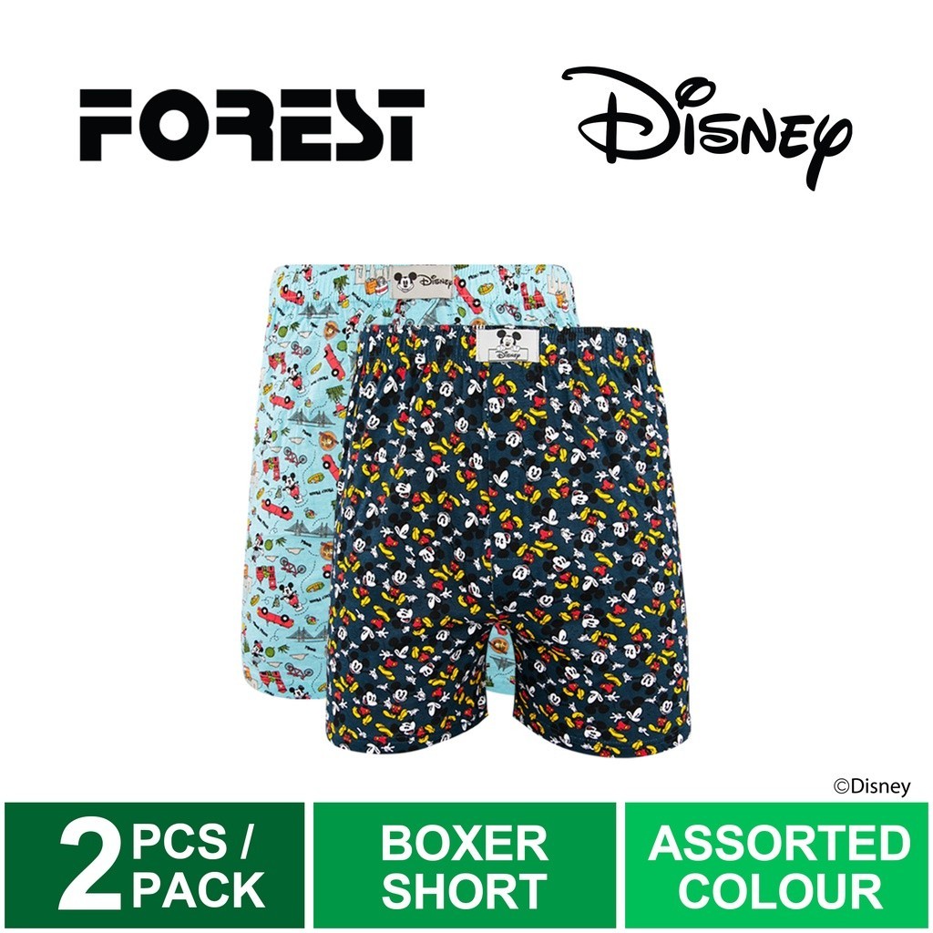 SG2 (2 ชิ้น) Forest X Disney Men Boxer 100% Cotton Men ชุดชั้นใน Boxer Lelaki คละสี - WUD0007X