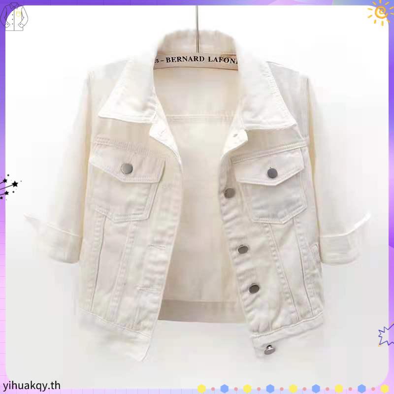 【imove】เสื้อแจ็กเก็ตยีน แขนสั้น เอวลอย 6 สี