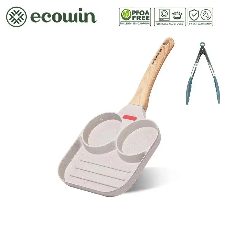 Ecowin กระทะไข่เจียวสเต็กไม่ติดเคลือบหิน Maifan White Series 18 น้ํามันเครื่องครัว