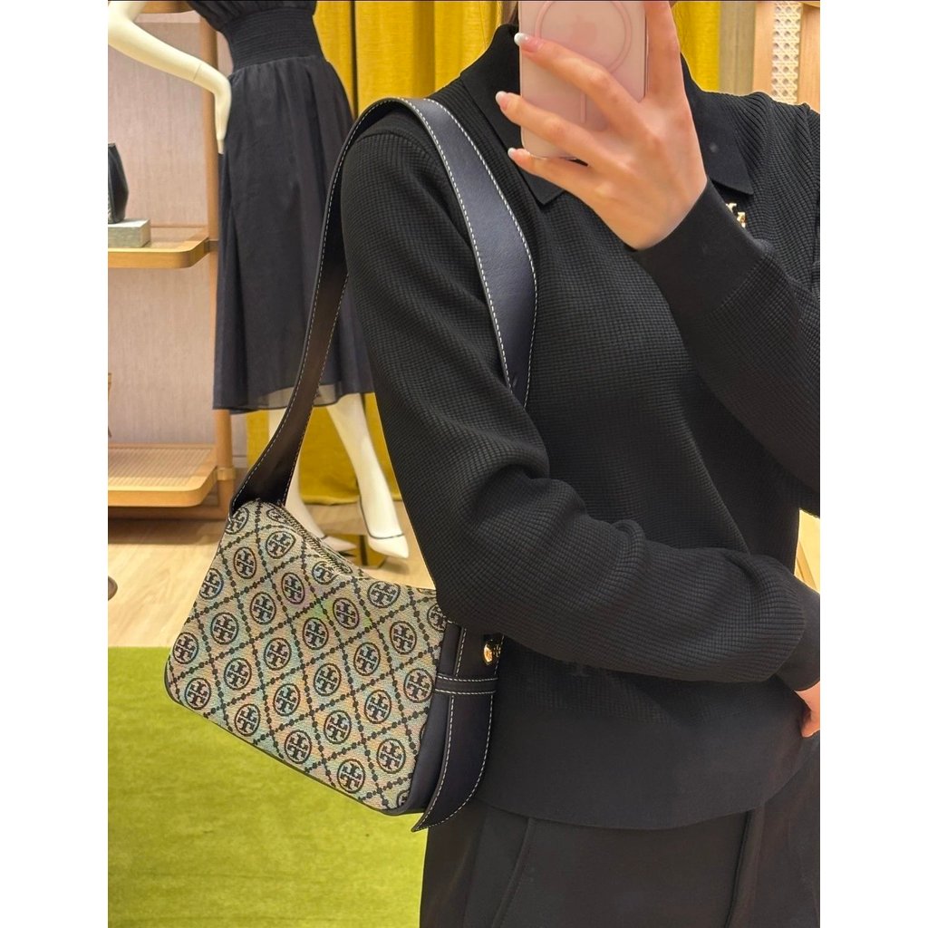 [ตัวเลือกของน้องเจ้า] TB Underarm Bag Torhibach Old Flower Shoulder Bag TB Mahjong Bag Mobile Phone 