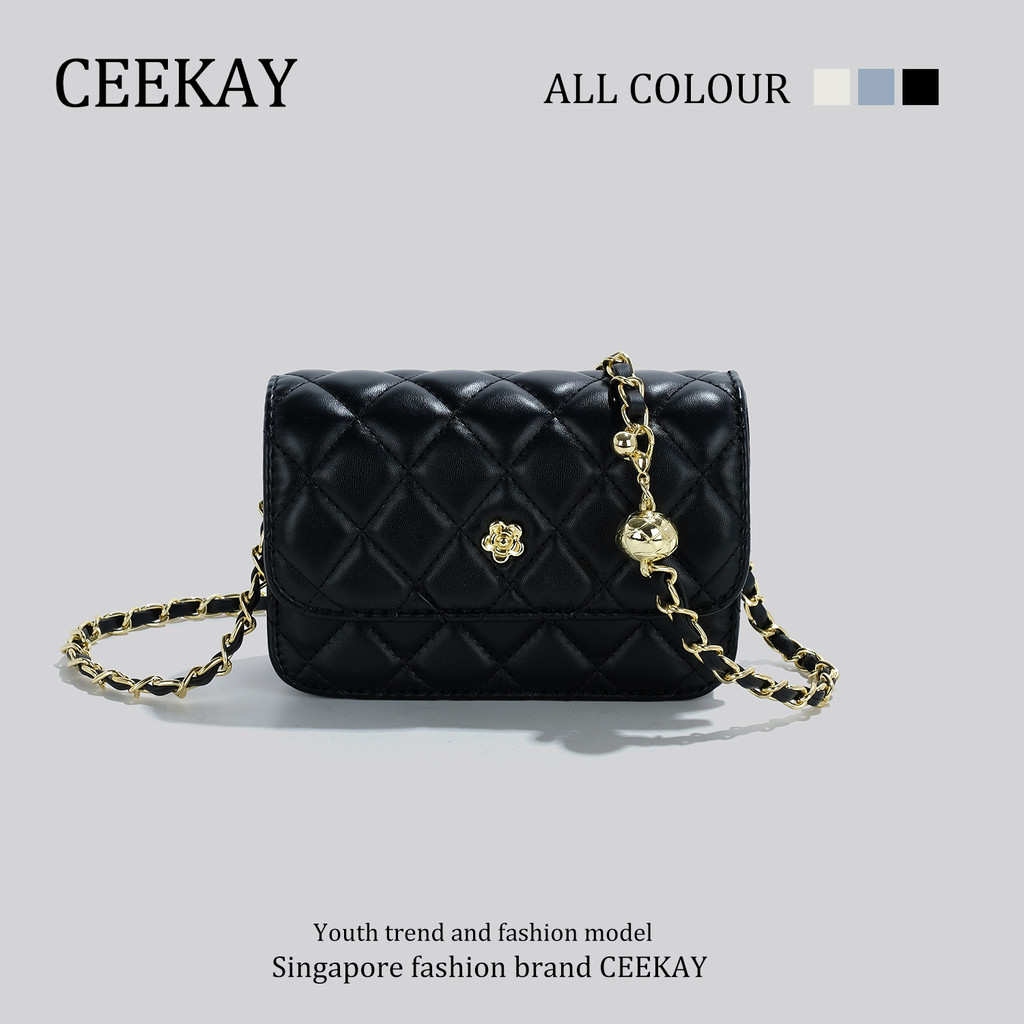 CEEKAY กระเป๋าสะพายสีดำ Golden Ball Chain สไตล์เมсинเจอร์ ของแท้