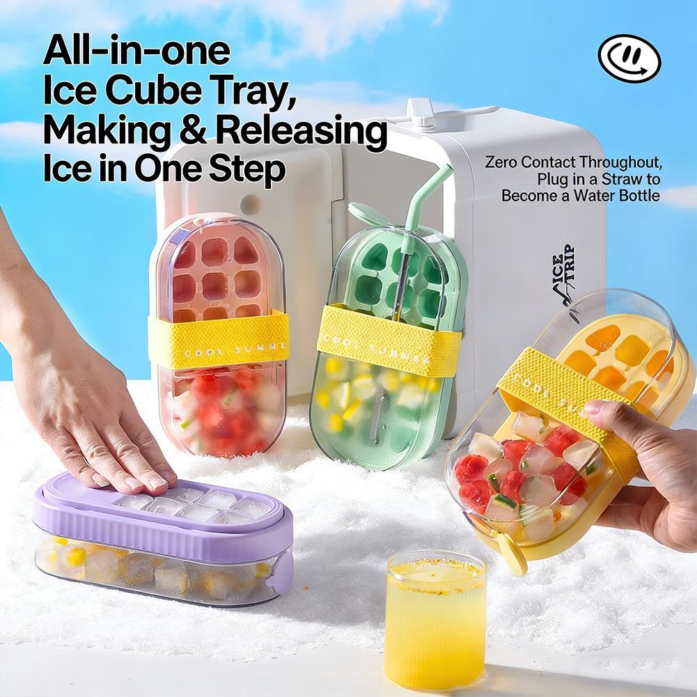 2 In 1 Ice Cube ขวด Touch ฟรีถาดน้ําแข็ง Leakproof ออกแบบพร้อมฝาปิดสําหรับฤดูร้อนและเครื่องดื่ม Z4s3