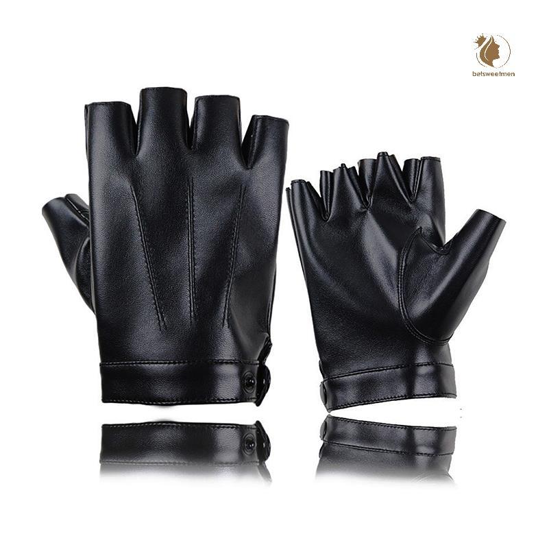 [PE] Fingerless Men Gloves PU Leather Motor Punk Gloves Male Mittens Half Finger Outdoor Mens Leathe