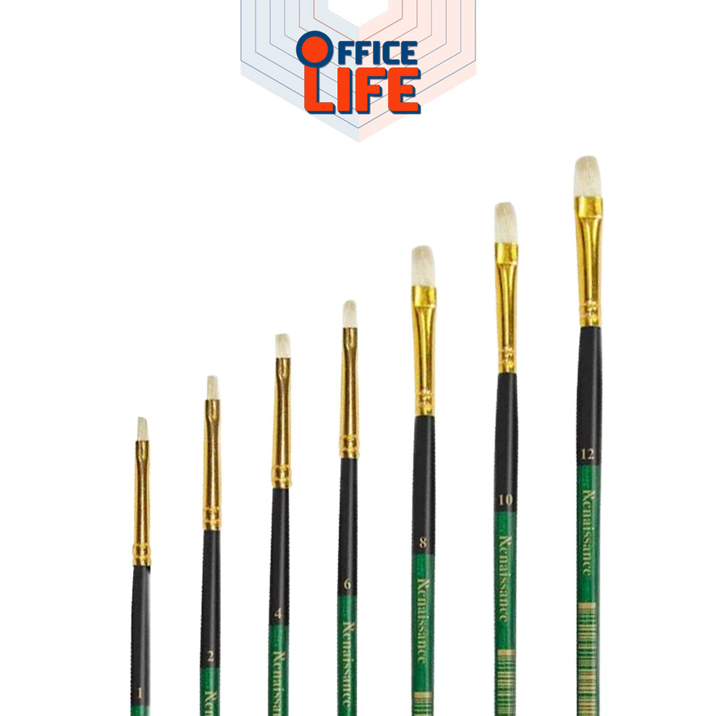 Renaissance (เรนาซองซ์) พู่กันหัวแบน รุ่น ขนขาว สำหรับสีน้ำมัน / อะคริลิค เบอร์ 1 - 12 (1 ชิ้น)