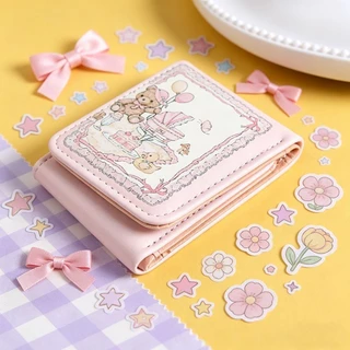 COD กระเป๋าสตางค การ์ตูนหมีกระต่ายกระเป๋าสตางค์ PU 10.5*8.5*3CM พกพา 3 พับกระเป๋าสตางค น่ารัก ใจสาวน้อย