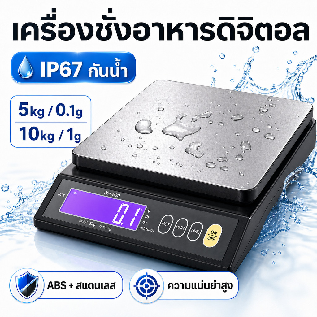 ตาชั่งดิจิตอล 5/10KG เครื่องชั่งดิจิตอล กันน้ำมาตรฐาน IP67 ความแม่นยำสูง ทนทาน