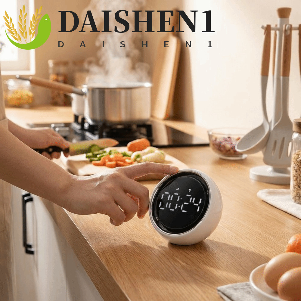 DAIHEN1 Magnetic Kitchen Timer, Round Voice Control Digital Timer, Clock Cooking Timer จอแสดงผล LED 