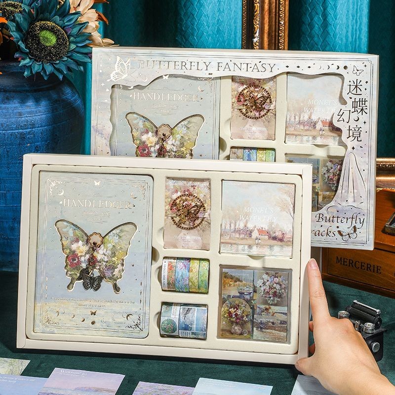 Retro Butterfly Handbook Set Gift Box New Girl Handbook Sticker Material Spree Elementary School #G4