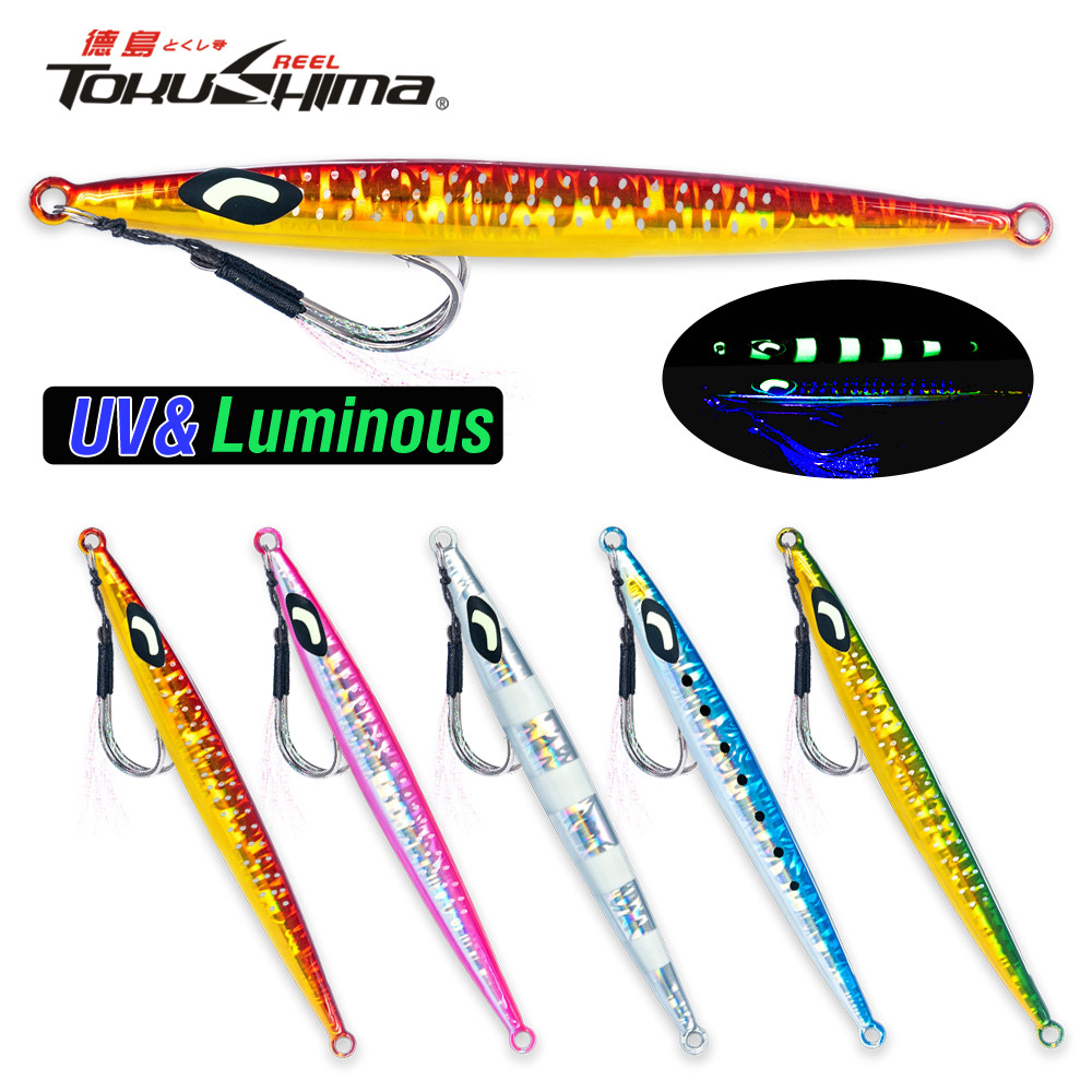 Holographic Shore Jigging Lure Fast Sinking เหยื่อโลหะ 30g ถึง 90g Erratic Fall เหยื่อแข็งเทียมพร้อมตะขอคู่ตกปลาทะเล