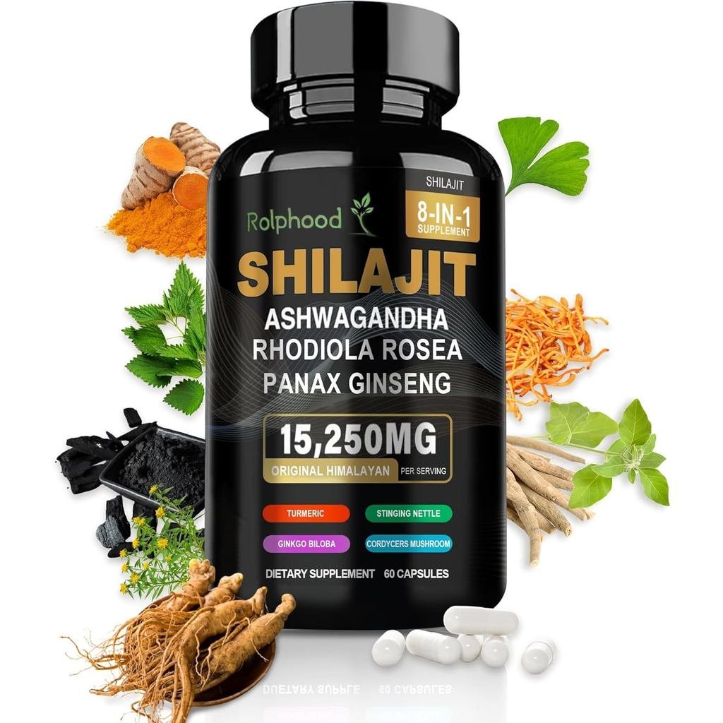 Shilajit for Men/Women - Pure Himalayan Organic,Shilajit Capsules with Ashwagandha,Supplements 60 Ca