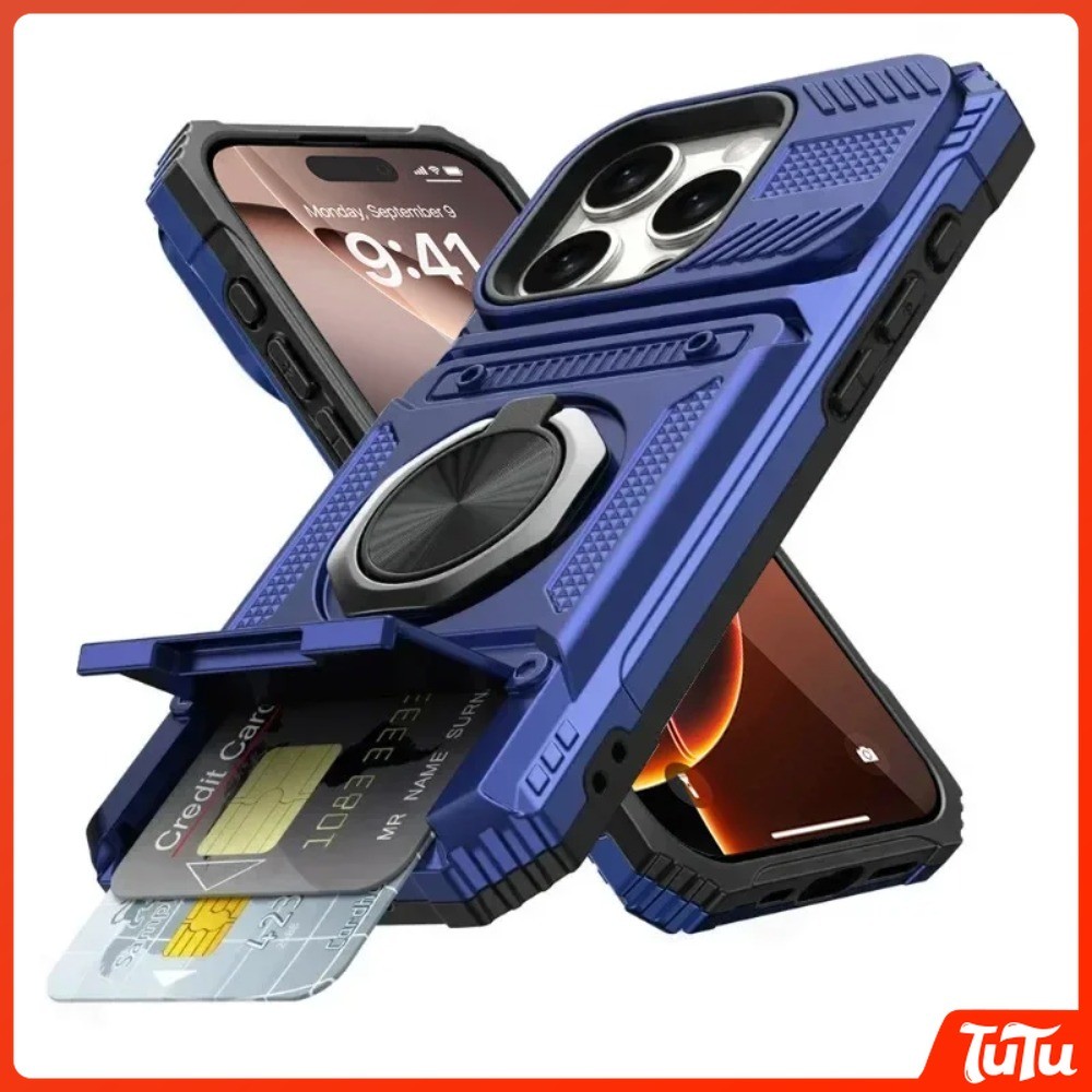 TuTu สําหรับ iPhone 17 16 15 14 13 Pro Max Plus 17 Air แม่เหล็กหมุนแหวน Kickstand Heavy Duty Drop Protection กระเป๋าสตางค์เกราะ