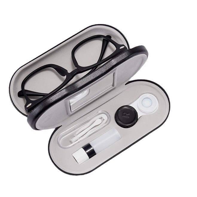 กล่องหนัง 2 in 1 สำหรับแว่นกรอบและคอนแทคเลนส์ (2 ชั้น) อเนกประสงค์