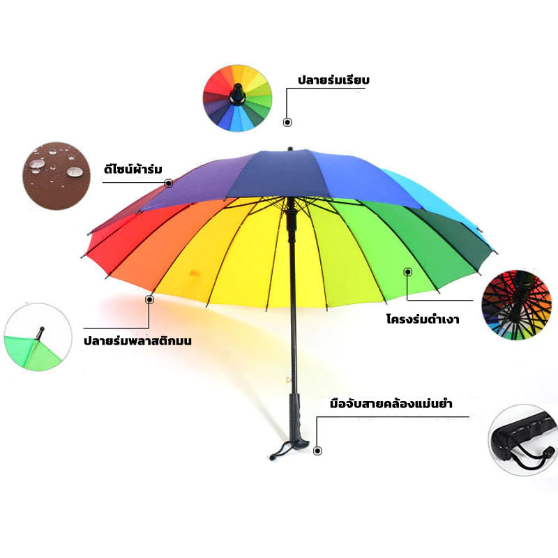 ร่มด้ามยาวกันฝนกันแดด ร่มสายรุ้งสีพาสเทลขนาดใหญ่ thumbnail 8