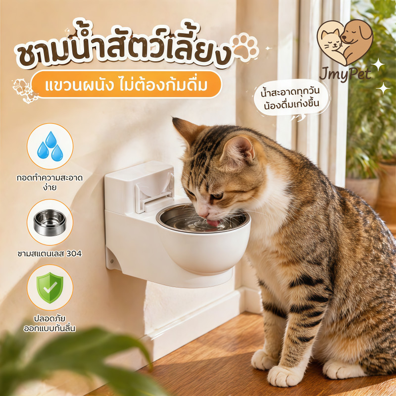 COD ชามแมว รูปทรงโถส้วมชามน้ำ แขวนได้ กันหก สำหรับสุนัขและแมว ดีไซน์น่ารัก ประหยัดพื้นที่ ใช้งานสะดวก ถ้วยน้ำหมาแมว