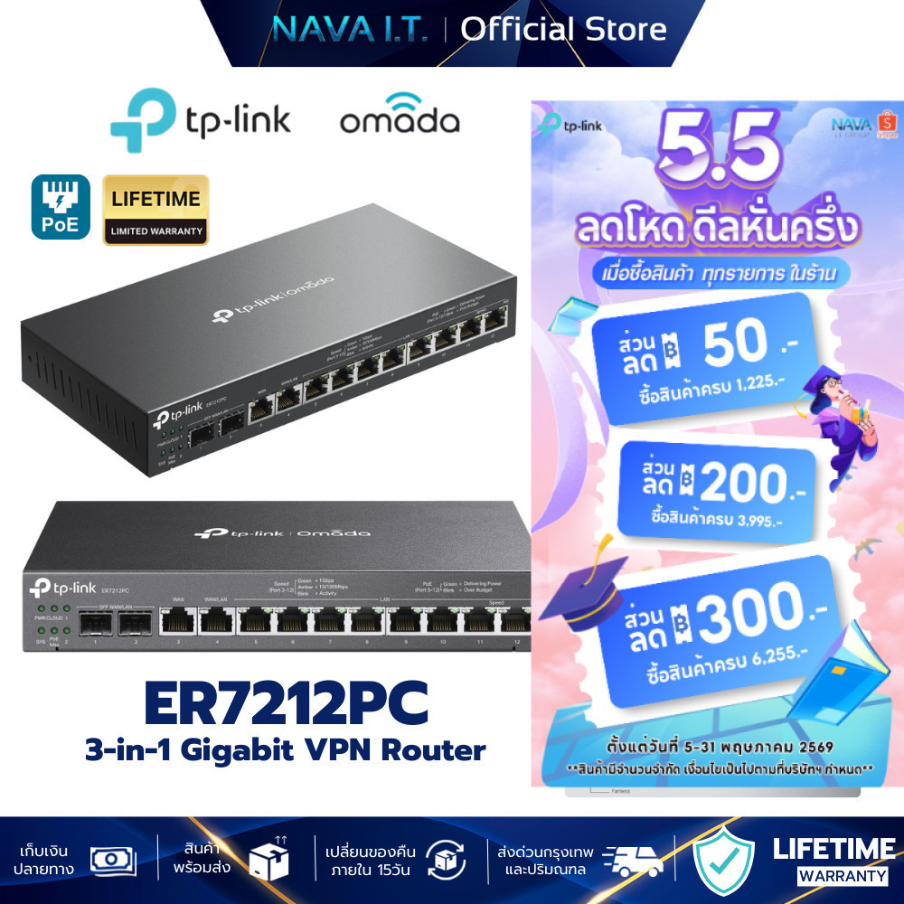 TP-LINK ER7212PC Omada 3-in-1 Gigabit VPN Router รับประกันศูนย์ไทย