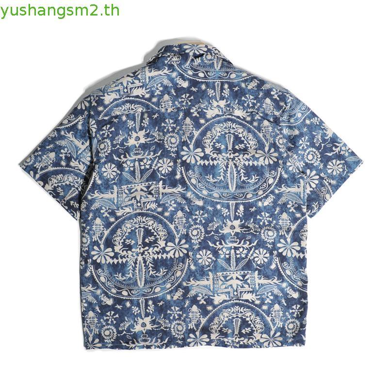 Ami Kaji เสื้อเชิ้ตแขนสั้นลายดอกไม้คอปกคิวบาสําหรับผู้ชายฤดูร้อนบางทรงปล่อยลําลองเสื้อฮาวายชายหาดgt0