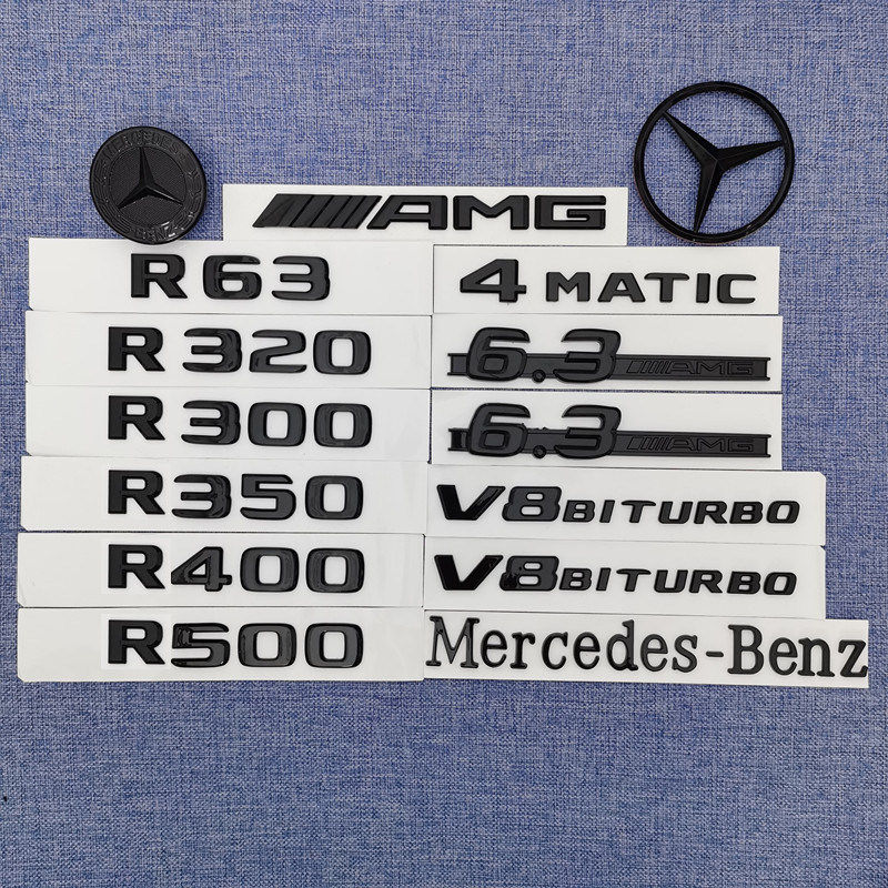 เหมาะสําหรับ Mercedes-Benz R-Class โลโก้รถดัดแปลง R63 R350 R400 R500 AMG โลโก้คําด้านหลังหางโลโก้รถส