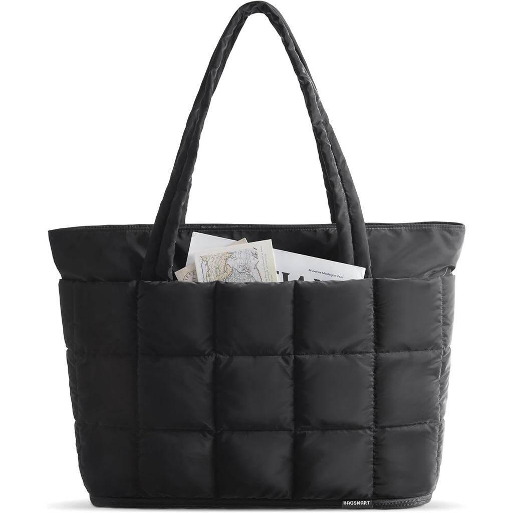 BAGSMART กระเป๋าโท้ตขยายได้สําหรับผู้หญิง, กระเป๋าถือทํางานปักเป้า, กระเป๋าควิลท์สําหรับการเดินทางยิ