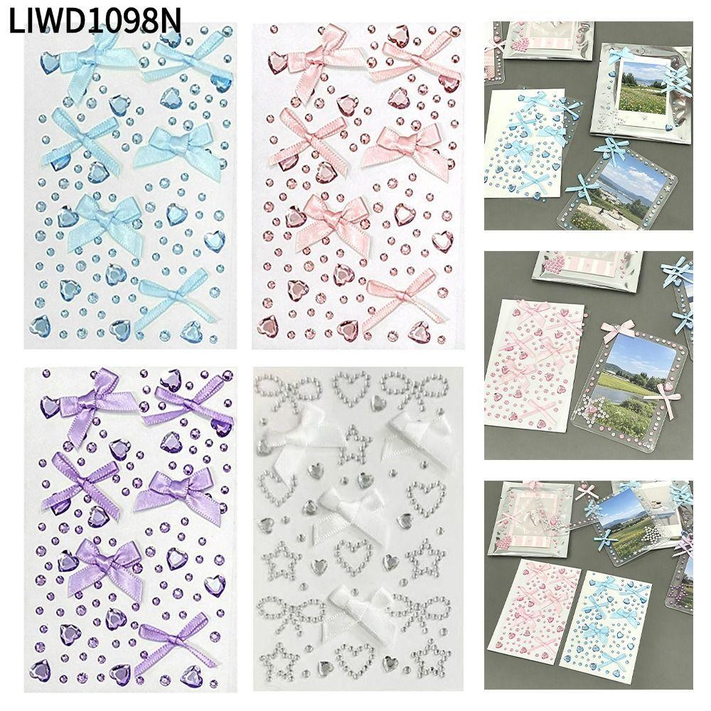 LIWD1098N Bowknot Photocard Sticker, Sparkly Glitter Sparkly Sparkling Face Gem Sticker, Craft Shiny