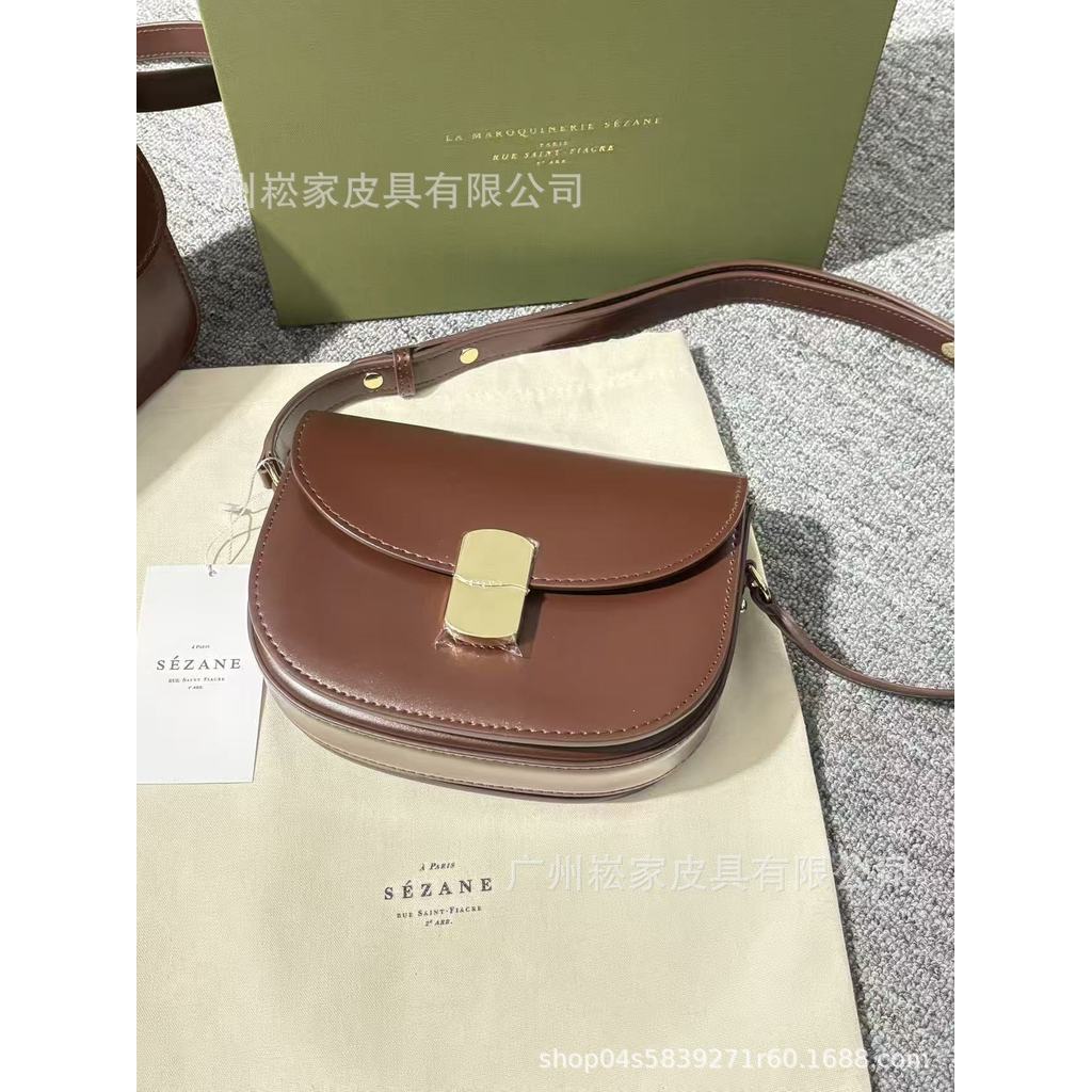 ฝรั่งเศสขายร้อน Sezane อานกระเป๋าสุภาพสตรี High-End แฟชั่นหนังโลหะล็อคกระเป๋าไหล่ Crossbody
