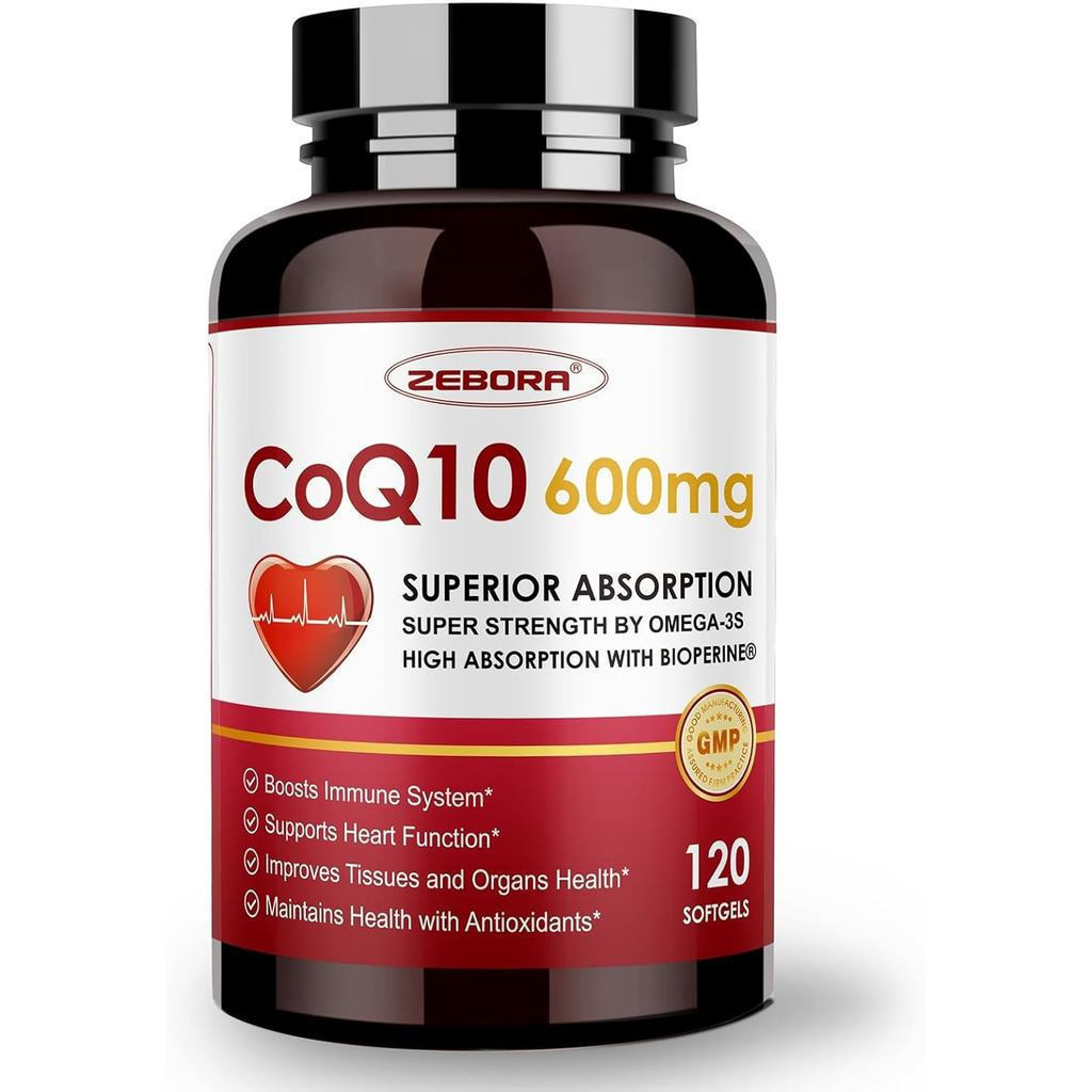 ZEBORA CoQ10-600mg-Softgels - Extra Strength Coenzyme Q10 with PQQ, Omega-3 & BioPerine - High Absor