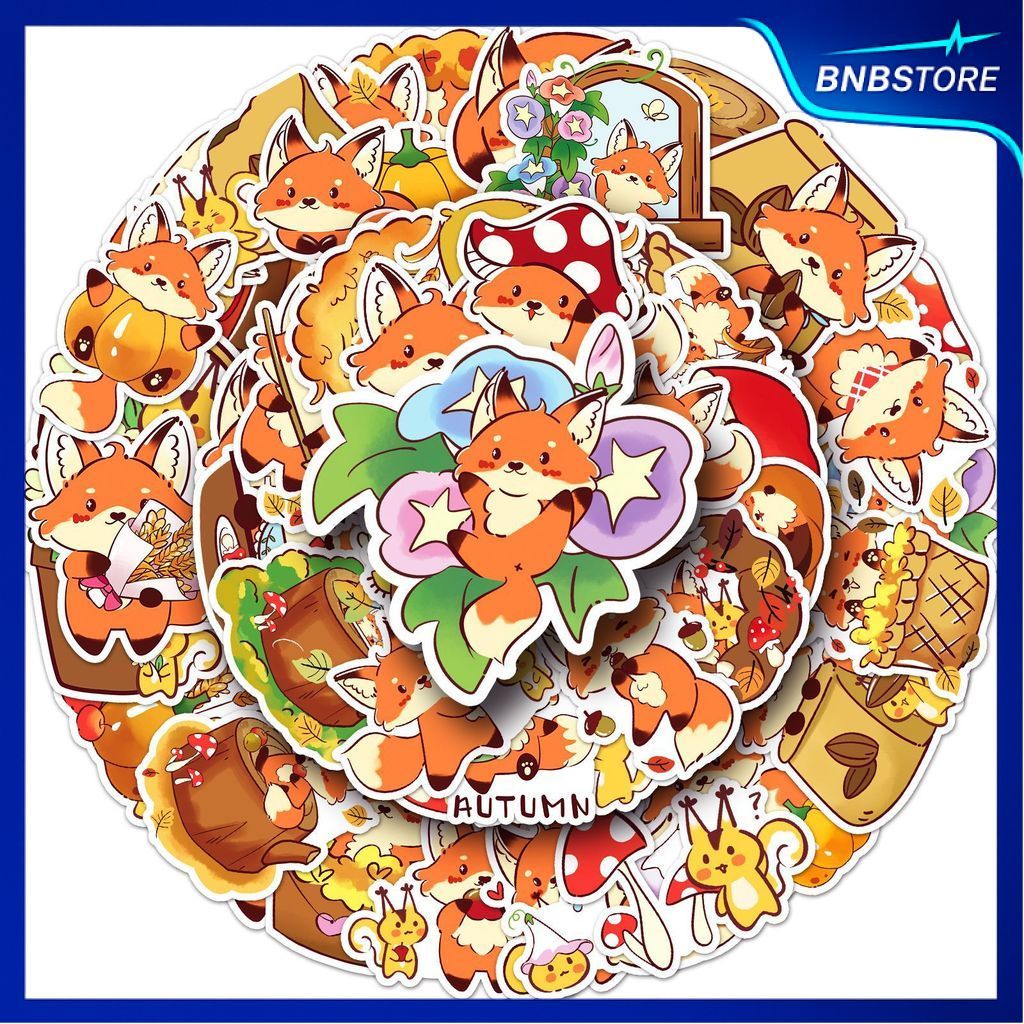 🍀ส่งจากไทย🍀 50แบบ Sticker การ์ตูน เบบี้ จิ้งจอก ฤดูใบไม้ร่วง little cartoon baby fox autumn