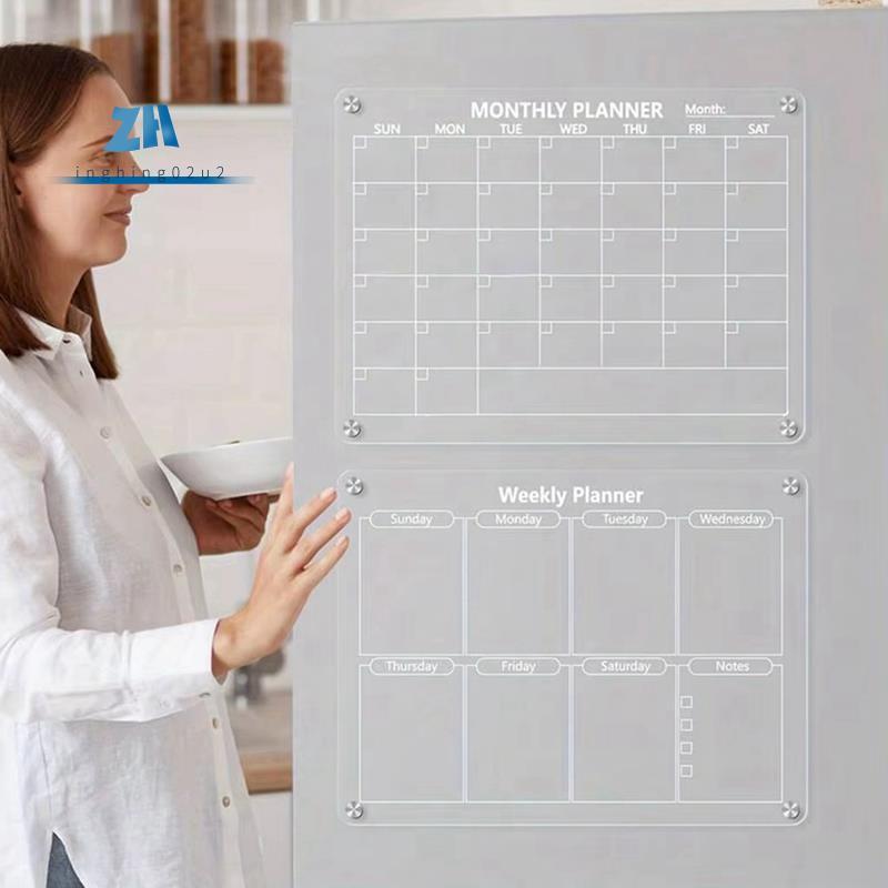 Magnetic Acrylic Calendar Board Markers & Magnetic Pen Holder สําหรับตู้เย็นตู้เย็นตู้เย็นรายเดือนแห