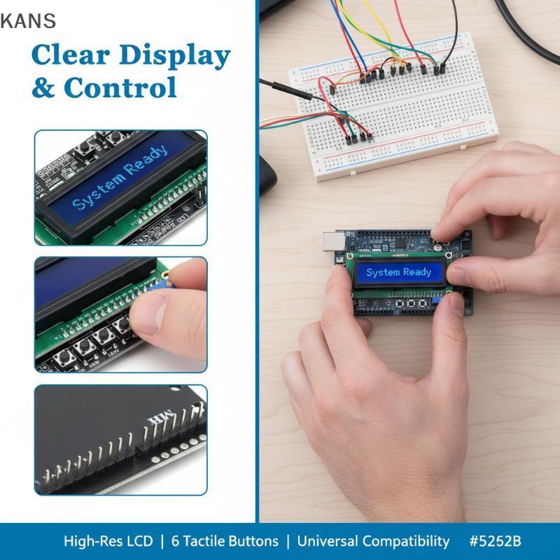 Kans 1602 LCD1602 โมดูลโล่ปุ่มกด LCD สําหรับ ATMEGA328 16x2 Blue Display Multi Key แผงสําหรับ DIY บอ