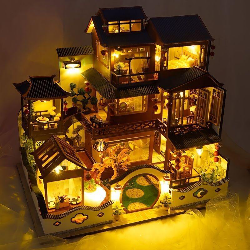 ตัวต่อบล็อกบ้านจิ๋ว DIY โมเดลจำลองมีไฟ LED ของเล่นเสริมพัฒนาการ ของขวัญวันเกิดผู้หญิง ของแต่งโต๊ะทำงาน ของขวัญให้แฟน