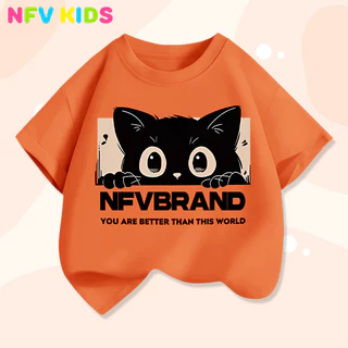 【พร้อมส่ง&COD】NFV KIDS เสื้อยืดแขนสั้นเด็ก💜ระบายอากาศ ลายพิมพ์แมวน่ารัก ใส่ได้ทั้งเด็กชายและเด็กหญิง YG438