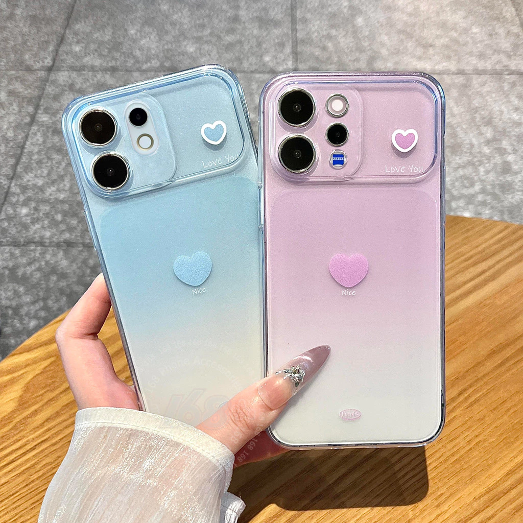 เคส Vivo V70 V60 Lite V50 V40 Y200 5G เคสใสรูปหัวใจ กันกระแทก เคสสีไล่ระดับ ผิวสากนุ่มแบบผิวด้าน กันลายนิ้วมือ เคสหลังโทรศัพท์