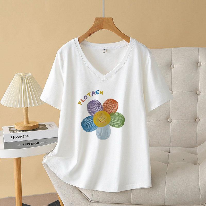 【COD】เสื้อยืดแขนสั้นผู้หญิง สไตล์อเมริกัน รุ่นใหม่ คอวี ทรงหลวม ฤดูร้อน ใส่สบาย ดูผอม ชุดลำลองสุดทันสมัย สื้อยืดผู้หญิง
