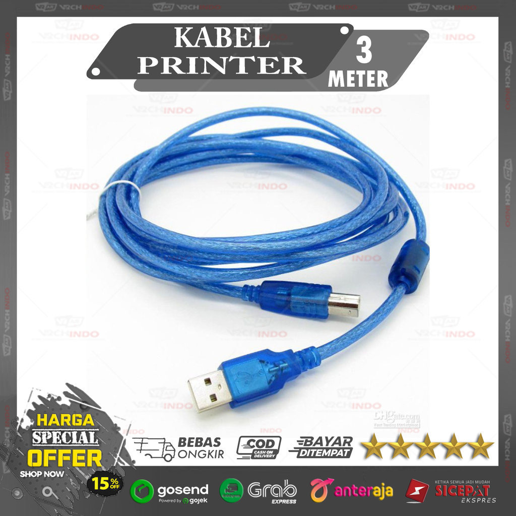 สายเครื่องพิมพ์ Blue USB A to B ความยาว 300CM / 3M / 3 เมตร - USB 2.0 A to B คุณภาพสูง !!