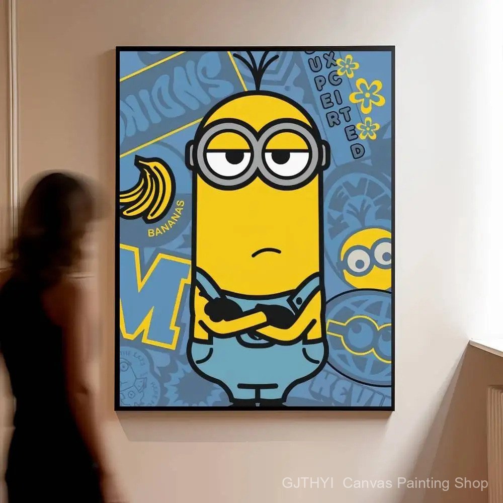 RLTU 1 pc frameless ภาพวาดผ้าใบ M-minions-s น่ารักการ์ตูนโปสเตอร์ HD art sticky wall home ห้องนั่งเล่นห้องนอนบาร์ความงาม decorati