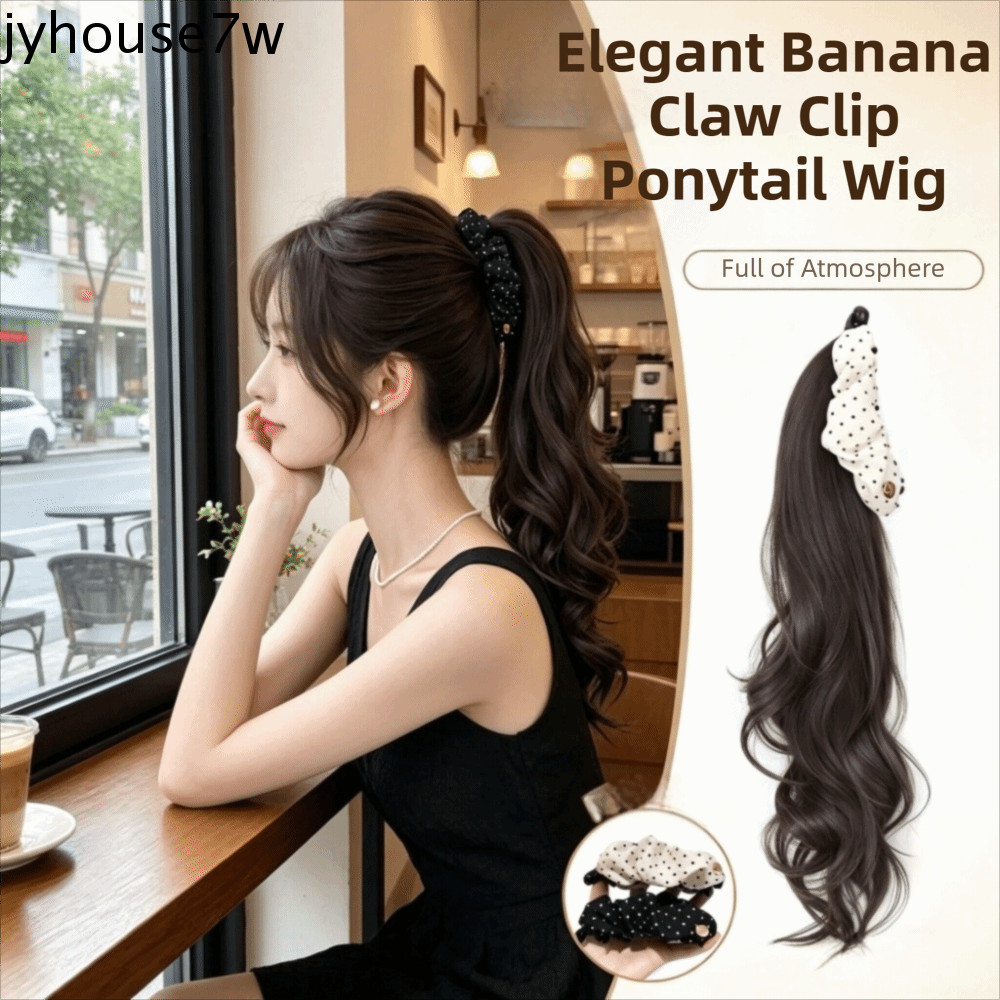 JYHOUSE Banana Claw คลิปวิกผมหางม้า, Elegant สังเคราะห์ Polka Dot Pony Tail Hair ชิ้น,หวานคว้าคลิปต่อผมปุยยาวหยักชั้นผมหางม้าสําหรับผู้หญิง
