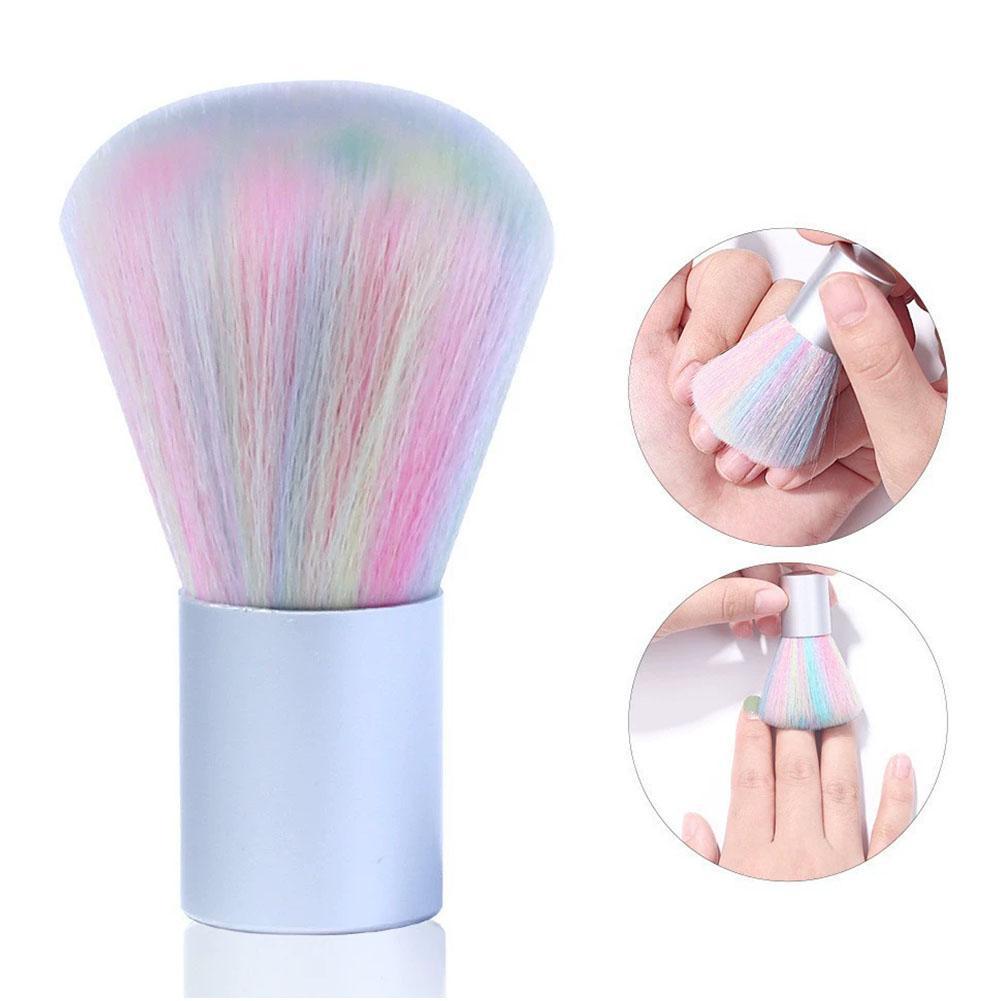 Rainbow Bristle Nail แปรงปัดฝุ่นสีสันสดใส Makarton Short Handle เครื่องมือทําความสะอาดสําหรับอะคริลิ
