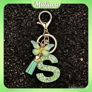 Gantungan Kunci Resin Huruf A-Z Hijau dengan Kupu-Kupu – Aksesoris Tas Bag Charm Premium