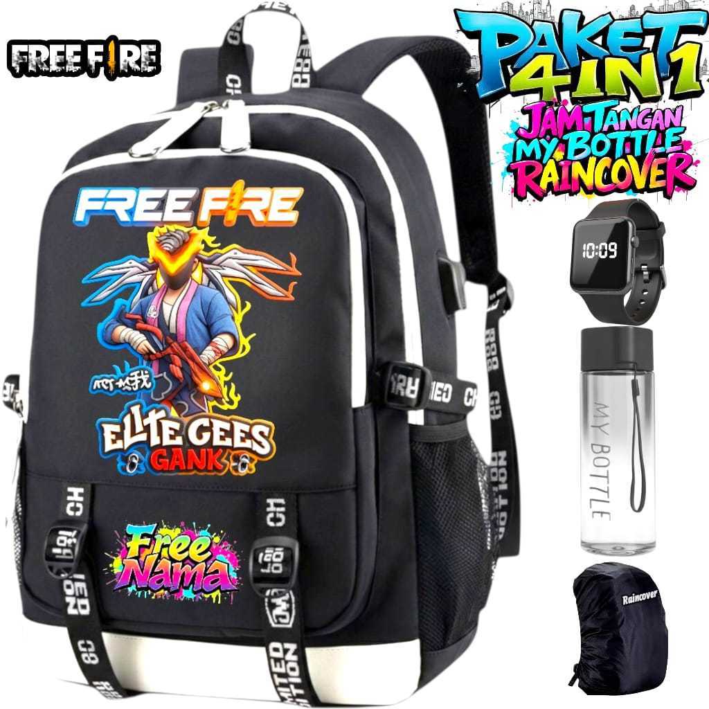 HIJAZ BAG - SCHOOL BAG FOR ELEMENTARY SCHOOL, BOYS, GIRLS, FREE FIRE GAMING CHARACTERS, CUSTOM ANIME