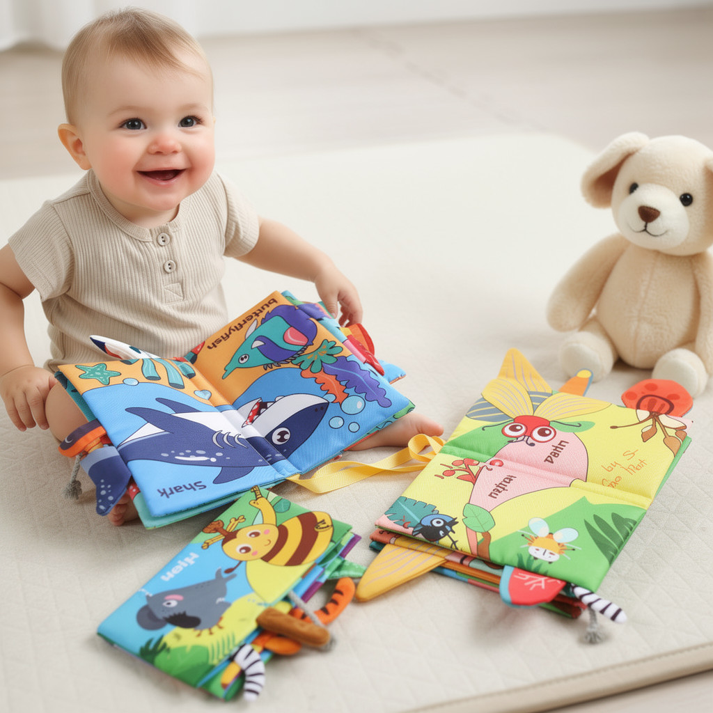 หนังสือผ้าเด็ก หนังสือผ้า3D นิทานผ้า ของเล่นเสริมพัฒนาการ ทารกแรกเกิด หนังสือมีเสียง ยางกัด ราคา ถูกที่สุด ดีลบีเคเค แกลเลอรีภาพที่ 2