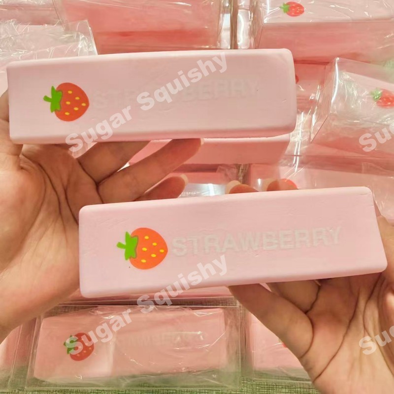 Sugar Squishy ก้อนเนยสตอเบอรี่ หอม นุ่ม หนึบหนับ สโลว์