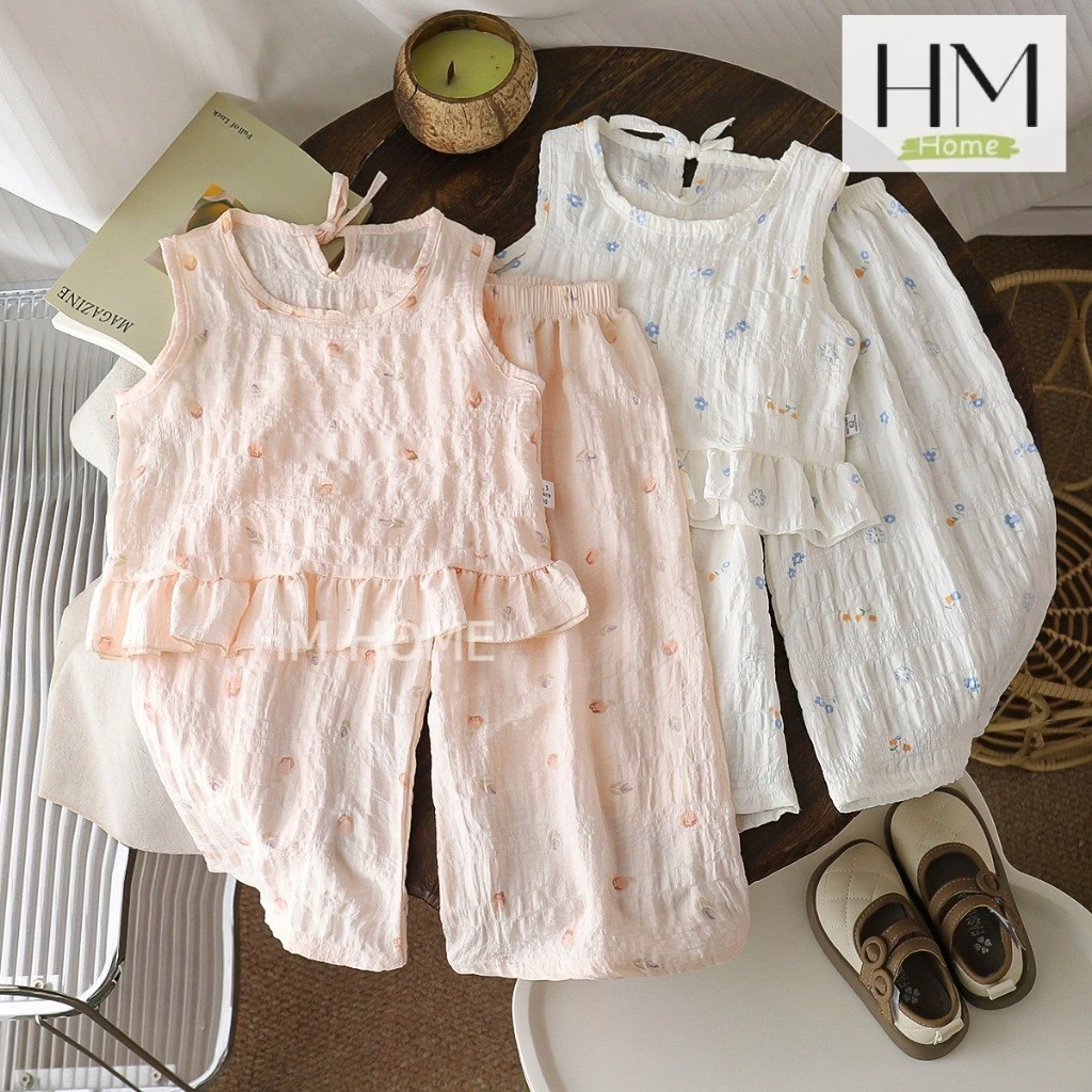 ชุดเซ็ตลำลองเด็ก ชุดเซ็ตแฟชั่น เสื้อแขนกุดกางเกงขายาว พิมพ์ลายต้อนรับsummer