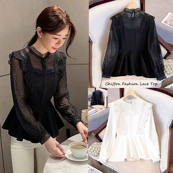 เสื้อเชิ้ตลูกไม้ระบายอากาศ เสื้อเชิ้ตเบลาส์ที่สวยงามและหรูหราอย่างมีเอกลักษณ์ พร้อมสัมผัสแห่งความหรูหราอย่างมีระดับ#W699