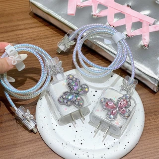เคสป้องกันหัวชาร์จและสายชาร์จ ลายผีเสื้อ สำหรับ iPhone 18W / 20W อุปกรณ์เสริมสำหรับชาร์จเร็ว