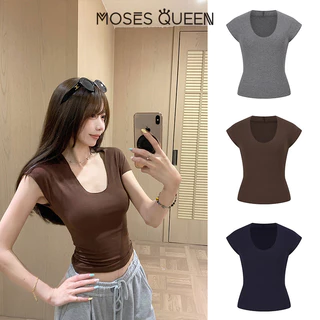 MOSESQUEEN โมเสสควีน เสื้อยืดแขนสั้นคอกลม เรียบหรู เหมาะสำหรับหน้าร้อน #63638