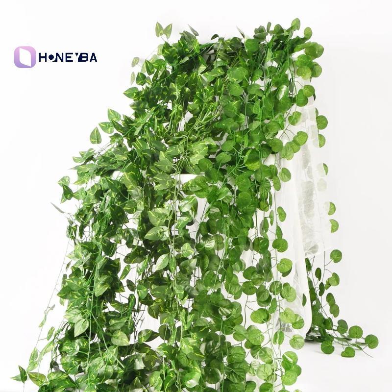 <Honeyby>ประดิษฐ์แขวนIvy Vines 5pcs Green Leaf Garlandเหมือนจริง Creeperสําหรับบ้านสวนงานแต่งงานตกแต