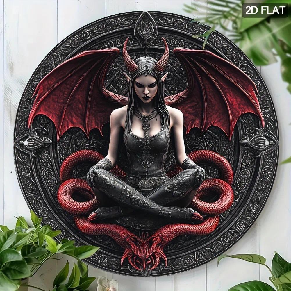 CIFbuy Lilith Demon Art ป้ายโลหะรอบ 2D แบน 8 นิ้ว Wall Decor Home HD พิมพ์