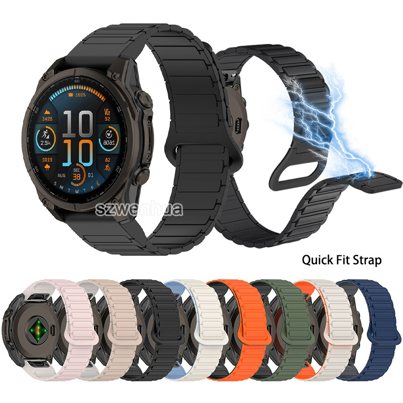 QuickFit แหวนแม่เหล็ก Clasp สายรัดข้อมือซิลิโคนสําหรับ Garmin Fenix 8 E 7 6Pro 47 มม.Forerun 955 965 745 Instinct 2 45 มม.proach S60 S62 Garmin Quatix 5 7 Pro Fenix 8 7X 6X 51 มม.