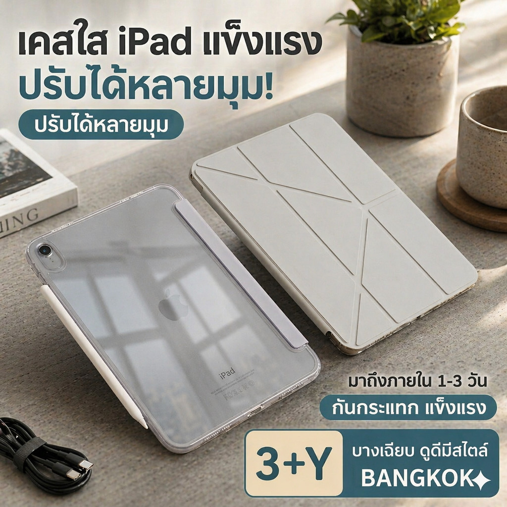 เคส iPad อะคริลิคใส พับได้หลายระดับ กันกระแทก กันงอ มีช่องใส่ปากกา สำหรับ Air11Pro11 Gen10/11 Air4/5/6/7/8