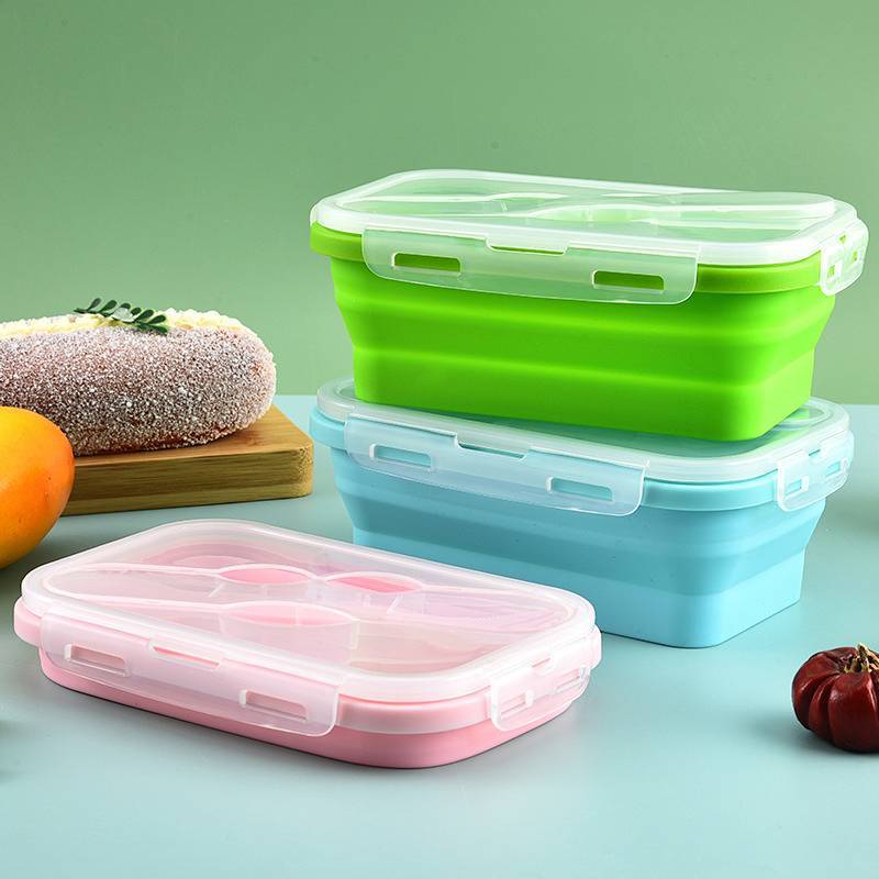 Silicone Foldable Lunch Box Outdoor Portable Lunch Box Microwave Oven Heated Lunch Box QXgM